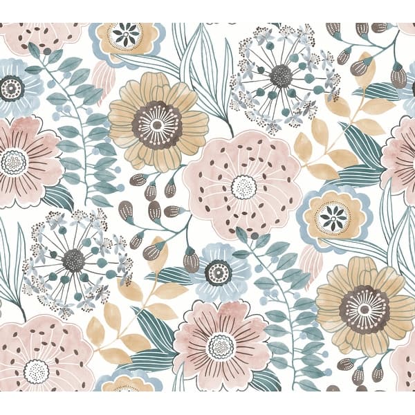 slide 2 of 7, York Wallcoverings Artistic Bouquet Ochre and Ocean Wallpaper