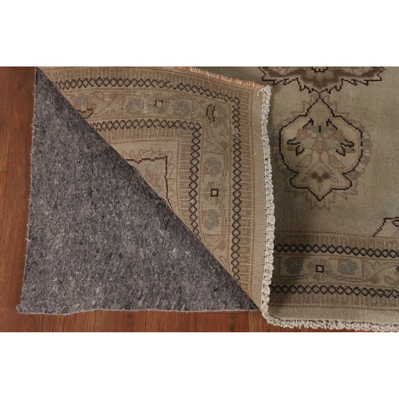 Geometric Tabriz Persian Vintage Rug Hand-Knotted Beige Wool Carpet - 3'6"x 5'3"