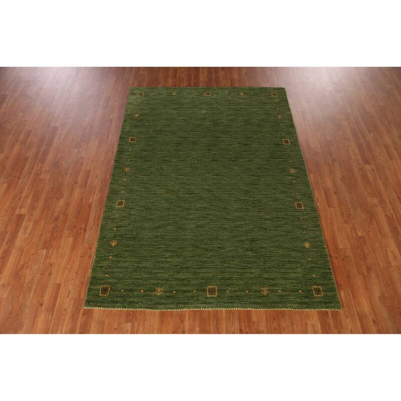 Green Gabbeh Indian Area Rug Hand-Tufted Wool Carpet - 5'3" x 7'7"
