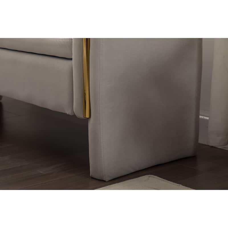 Velvet Fabric Storage Bench Bedroom Bench With Gold Metal Trim Strip For Living Room Bedroom Indoor,Light Gray
