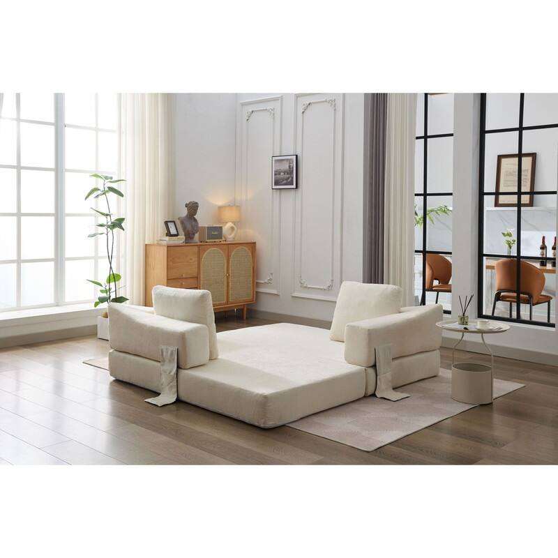 Fold-Out Sofa Bed Convertible Chair Floor Couch and Sleeping Mattress with Removable Backrest