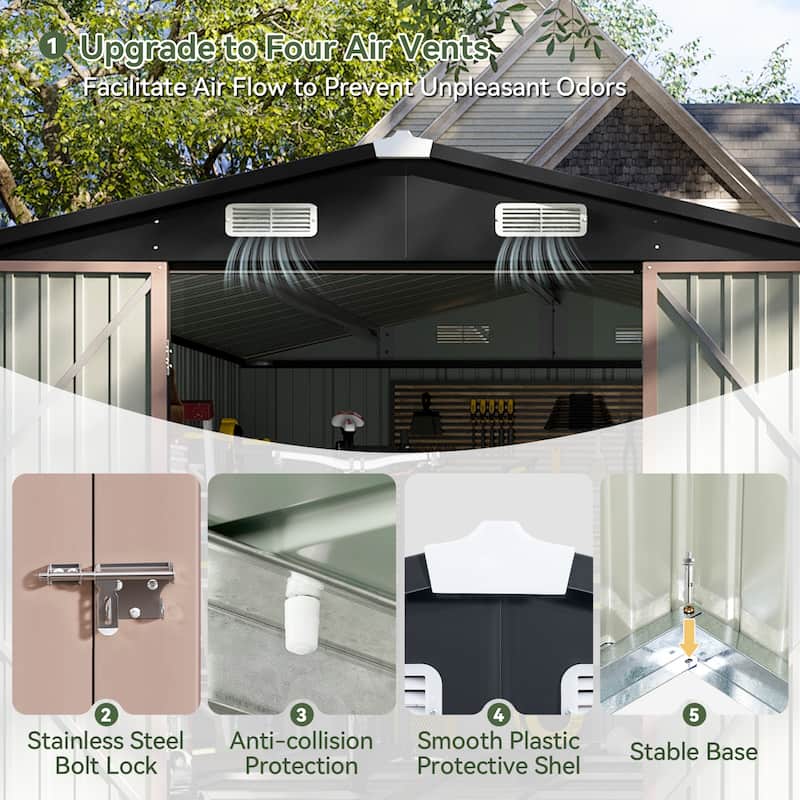 Outdoor Storage Shed with Lockable Doors and Air Vents for Garden