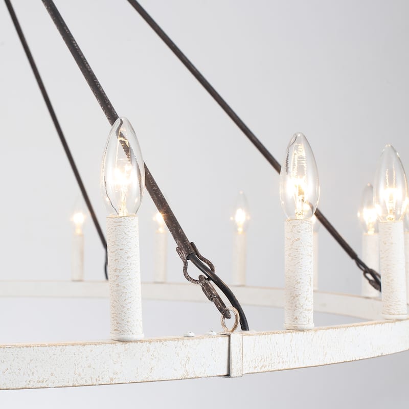 24 - Light 52in. Lagre Dimmable Wagon Wheel Chandelier Farmhouse Round Vintage Candle Style Light - N/A
