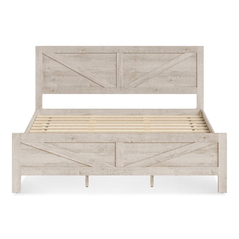 King/Queen Size Wood Platform Bed Frame With Headboard, Solid Wood Platform Bed, No Box Spring Needed, Easy Assembly
