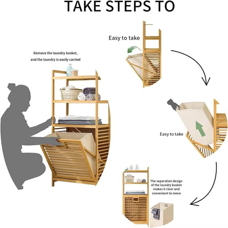 Laundry Hamper with 2 Tier Shelves