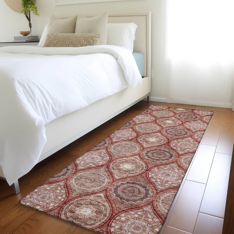 Premium Washable Super Soft Boho Mosaic Mayfield Rug - Paprika - 2'3" x 7'6"