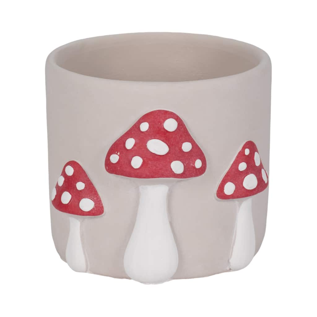 Plant Pot - Red/White Ceramic Magic Mushroom Applique, 6"