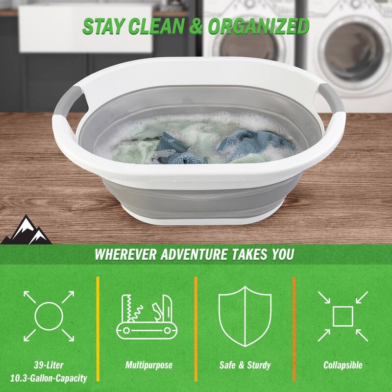 Collapsible Laundry Basket - 10.3-Gallon Portable Sink - Multipurpose Plastic Bin - Camping Essentials by Wakeman Outdoors