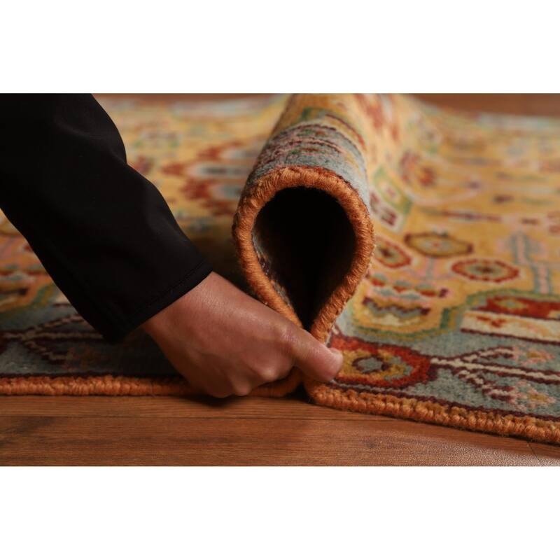 Hand Knotted Oriental 100% Wool Carpet Traditional Geometric Yellow & Gold Heriz (serapi) Area Rug - 5' 10'' X 4' 0''