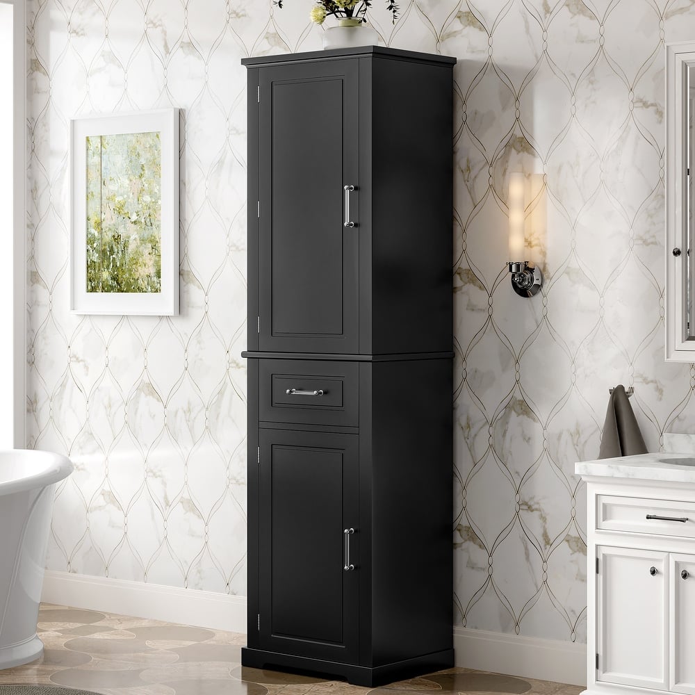 GDFStudio - Jasper Tall Freestanding Bathroom Storage Cabinet with Two-Sized Doors and Adjustable Shelves