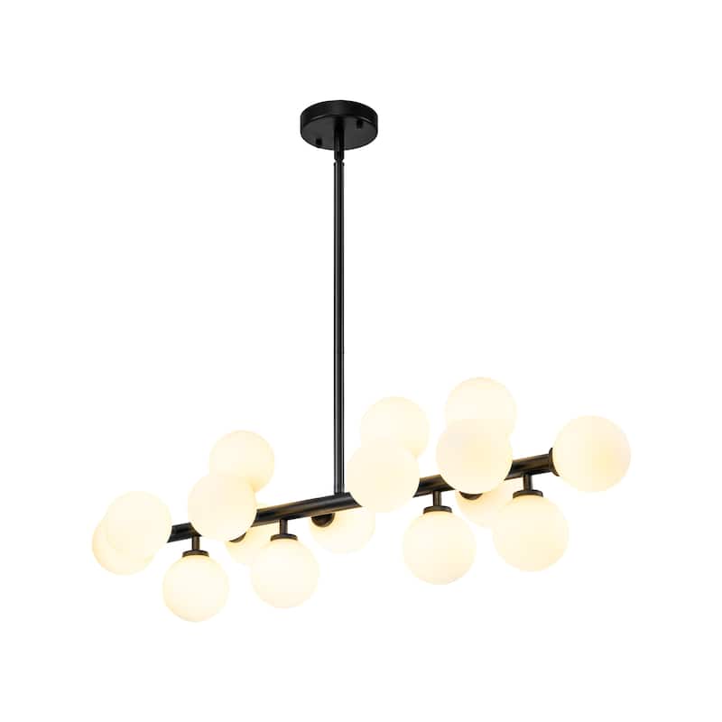 16-Light Modern Sputnik Linear Frosted Opaque Glass Globe Bubble Chandelier for Dining Room - 35.4 in. W x 11.4 in. H