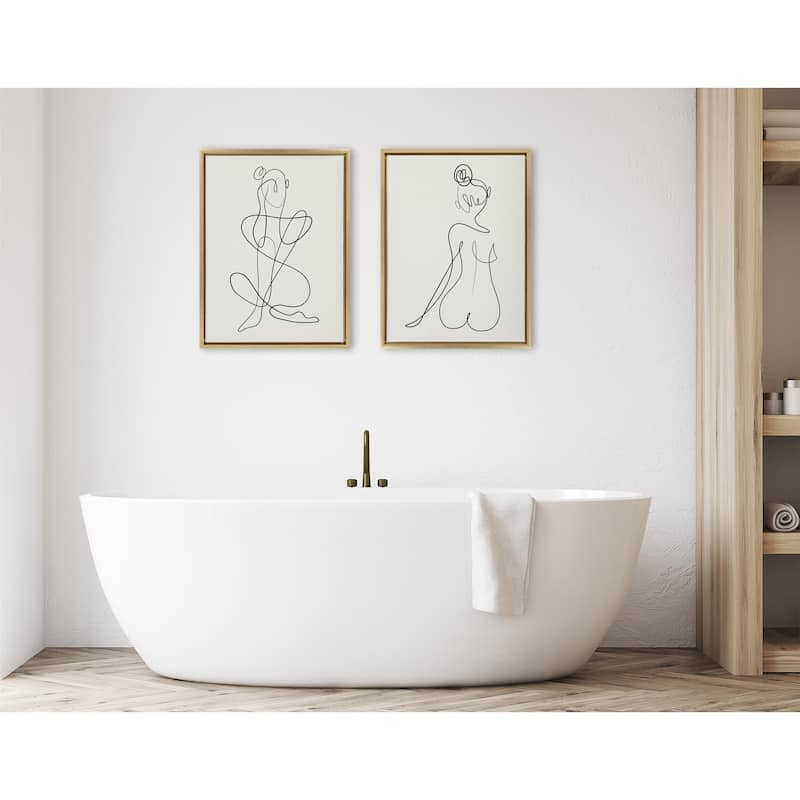 Kate and Laurel Sylvie Thinking Framed Canvas Set by Rachel Lee