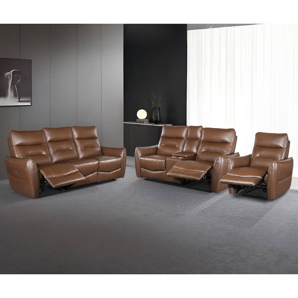 Furniture of America Gemono Modern 3-Piece Power Recline Leather Match Sofa Set