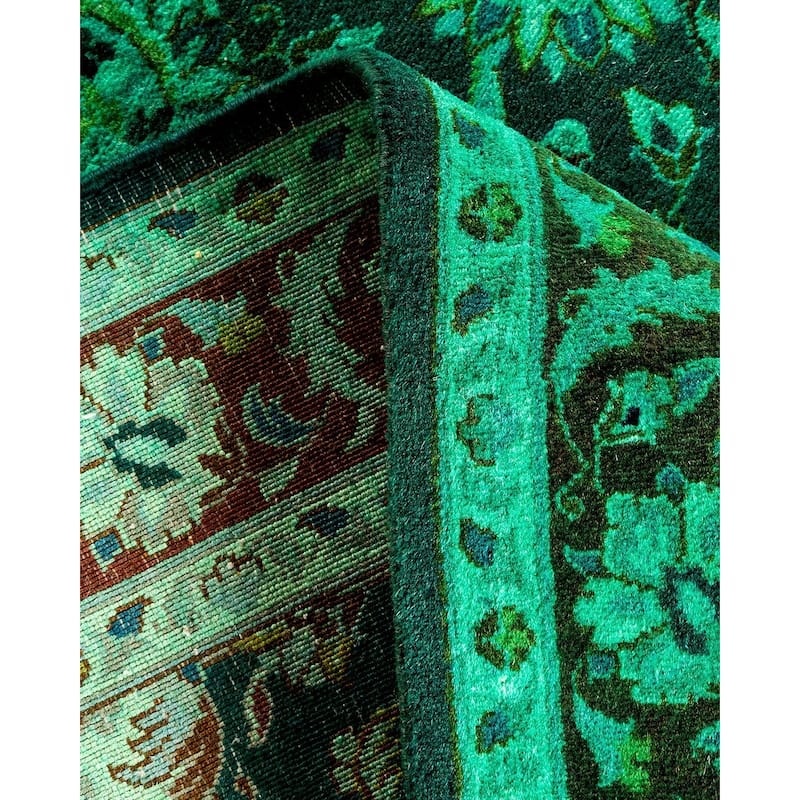 Overton Hand Knotted Wool Vintage Inspired Modern Contemporary Overdyed Green Area Rug - 3' 2" x 5' 2"