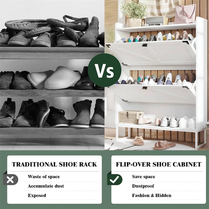 Shoe Cabinet with 2 Flip Drawers,Freestanding Shoe Cabinet Organizer