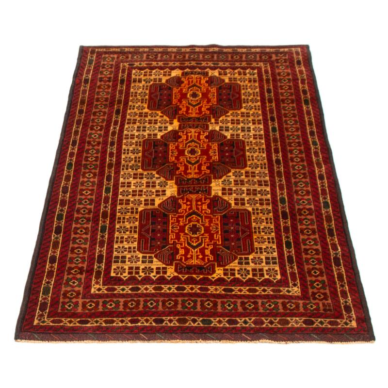 Teimani Beige, Red Rug 3'11" x 6'11" - 3'11 x 6'11