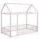 preview thumbnail 4 of 8, Pink Twin Size Metal House Bed Frame with Fence and Roof for Kids, Teens, Girls, Boys