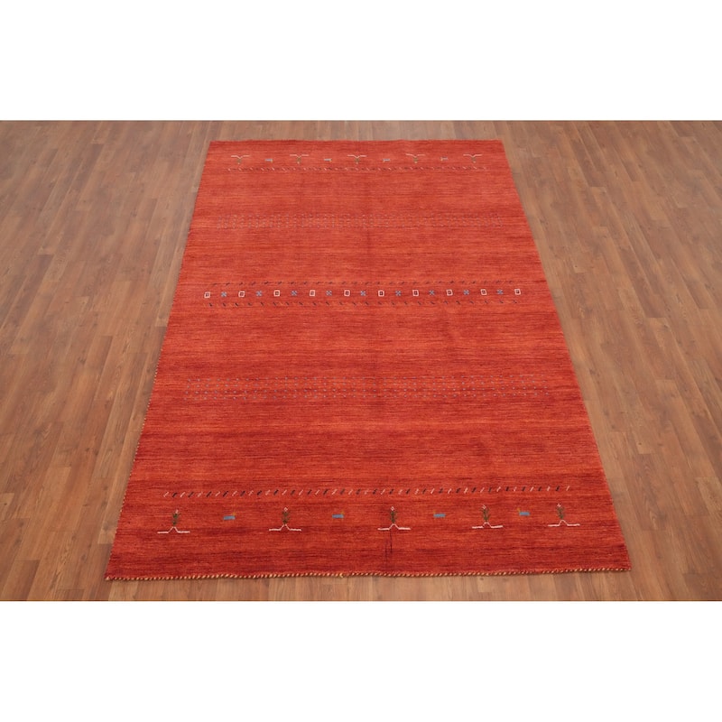 Hand Knotted Oriental 100% Wool Carpet Tribal Animal Pictorial Oranges & Rust Gabbeh Area Rug - 8' 7'' X 5' 8''