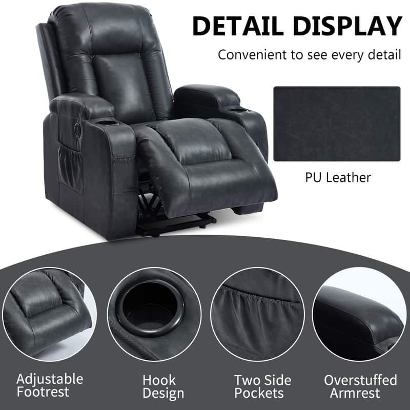 PU Infinite Position Power Lift Recliner with Massage, Heat & USB Charging - 350 LB Capacity