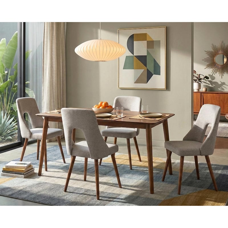 Lifestorey Clover Mid-Century Modern Dining Set - 5-Piece Walnut/Grey