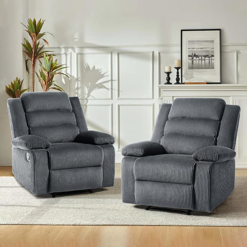Overstuffed Cotton Corduroy Manual Pushback Recliner with Wide Armrest