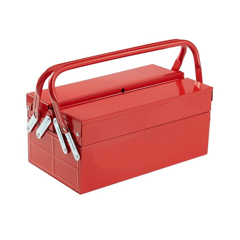 Red 14 Inch Flip Top 2 Tray Folding Cantilever Toolbox with Comfortable Dual Handles - 14 x 7.87 x 6.5 in