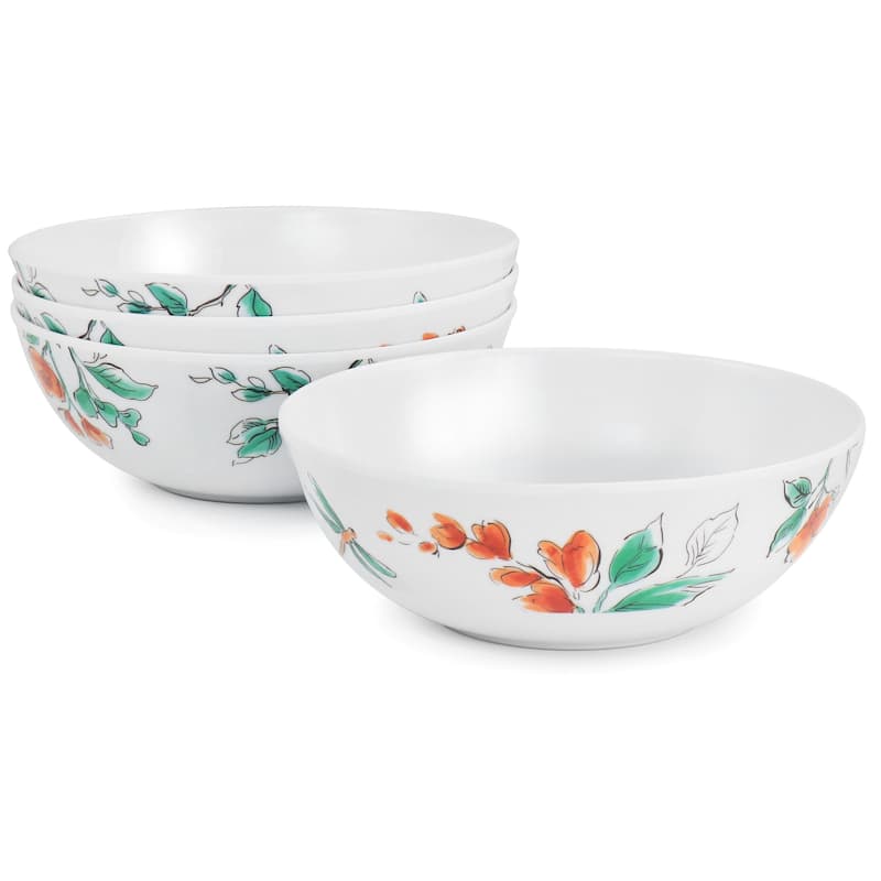 12 Piece Garden Trip Chip-Resistant Melamine Dinnerware Set in White