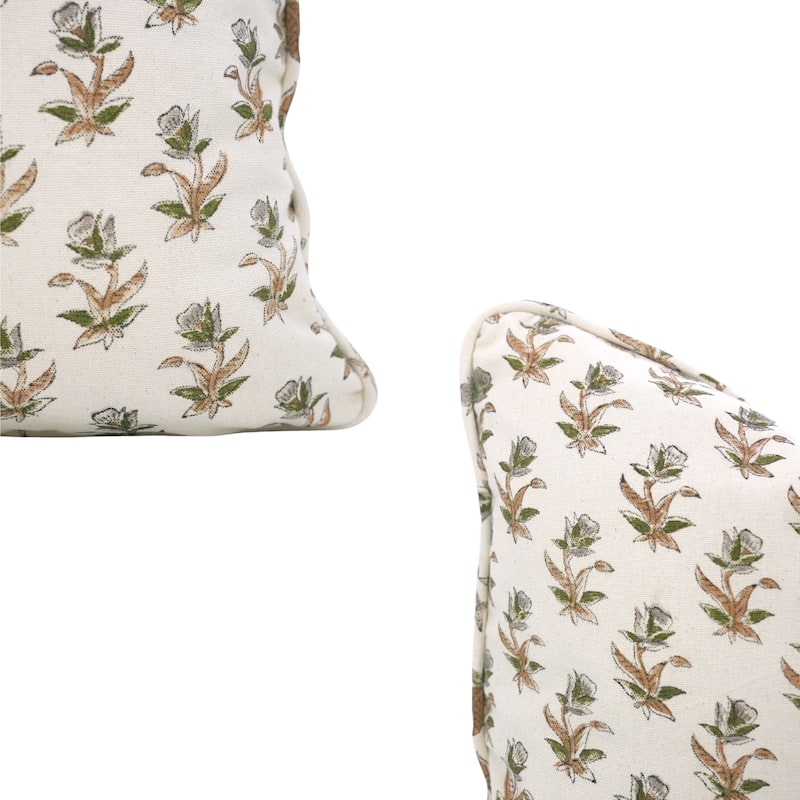 Fabdivine Handmade Floral Block Print Soft Pure Linen Fabric Pipine Pillow Cover Decorative Cushion Case