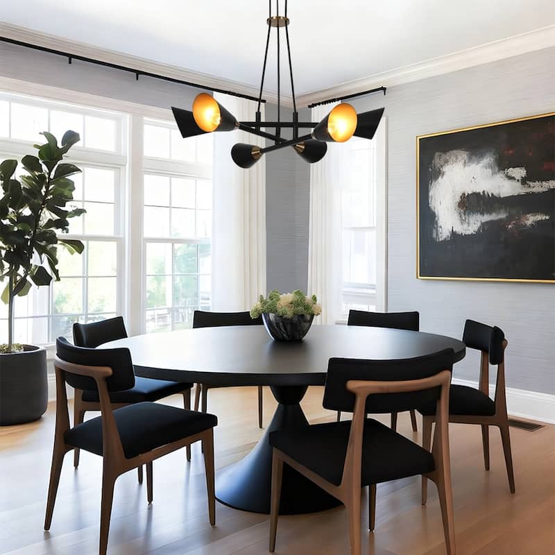 Modern 6-Light Black Gold Metal Chandelier Ceiling Lights for Dining Room - 26" D x 4.5" H