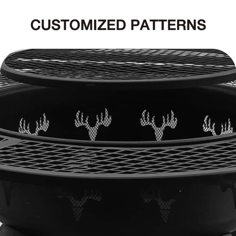47" Wood Burning Fire Pit Outdoor Patio Fire Pit with Cooking Grill Grate