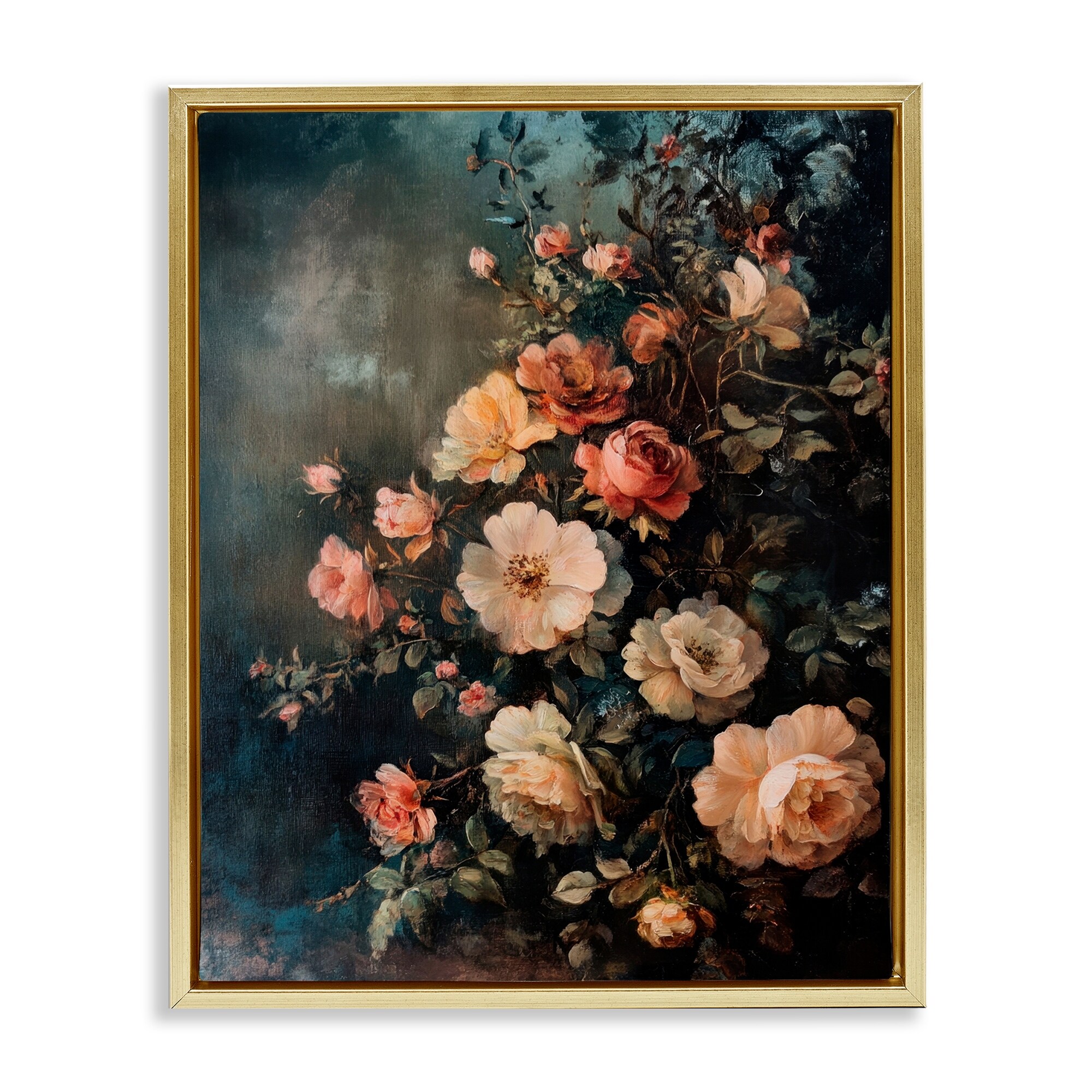 Stupell Dark Rose Florals Framed Floater Canvas Wall Art Design By Petal Prints Design