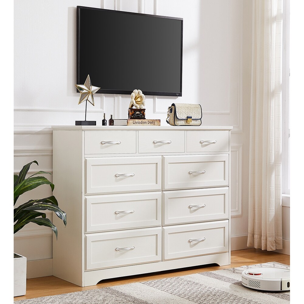 Bedroom Dresser 9 Drawer Long Dresser With Antique Handles Wood