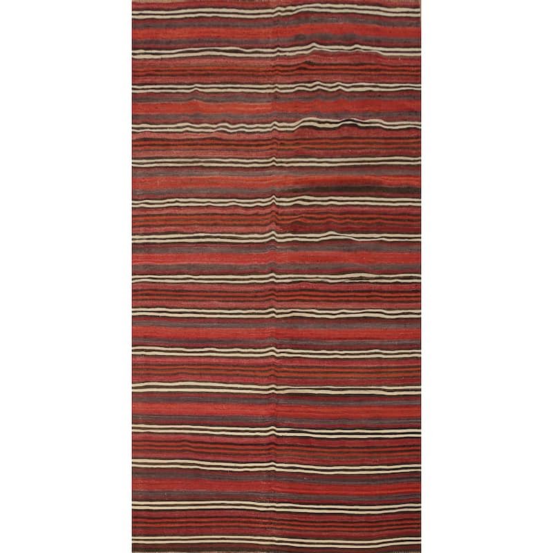Hand Woven Oriental 100% Wool Carpet Southwestern Tribal Red Kilim Area Rug - 10' 2'' X 4' 10''