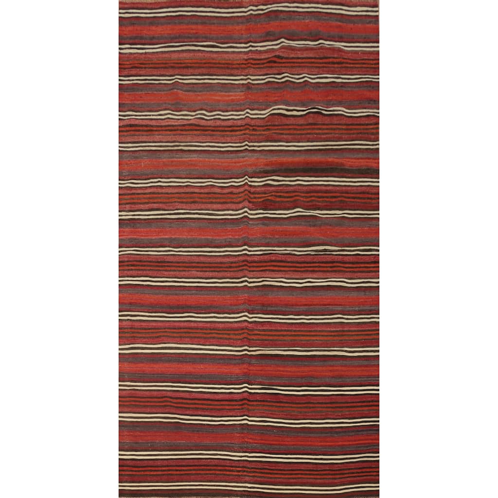 Hand Woven Oriental 100% Wool Carpet Southwestern Tribal Red Kilim Area Rug - 10' 2'' X 4' 10''