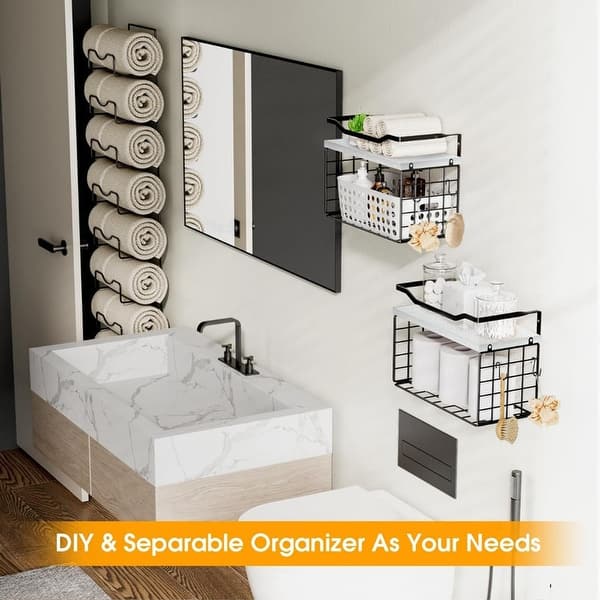 Metal Bathroom Towel Rack, Wall Mounted Folding Towel Rack, 6 Tier Roll with Floating Shelf, Bathroom Towel Rack