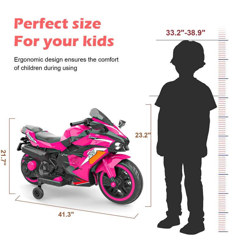 12V Kids Electric Motorcycle for Ages 3-6, 4MPH Max Speed, Bluetooth & USB Music, 100 lb Capacity