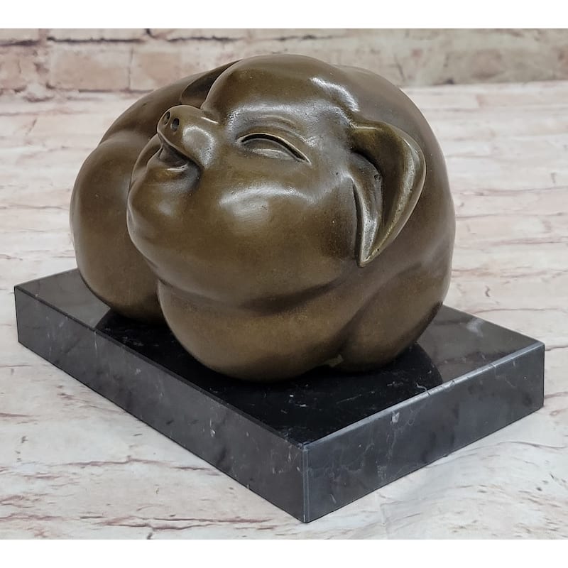 Happy Round Pig Bronze Metal Statue Sculpture Figure Original Art Farm Decor