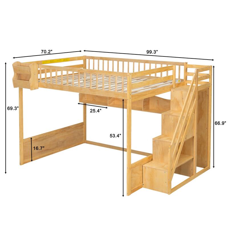 Queen Wooden Loft Bed with Storage Staircase, Wardrobe & Shelving by Harper&Bright Designs