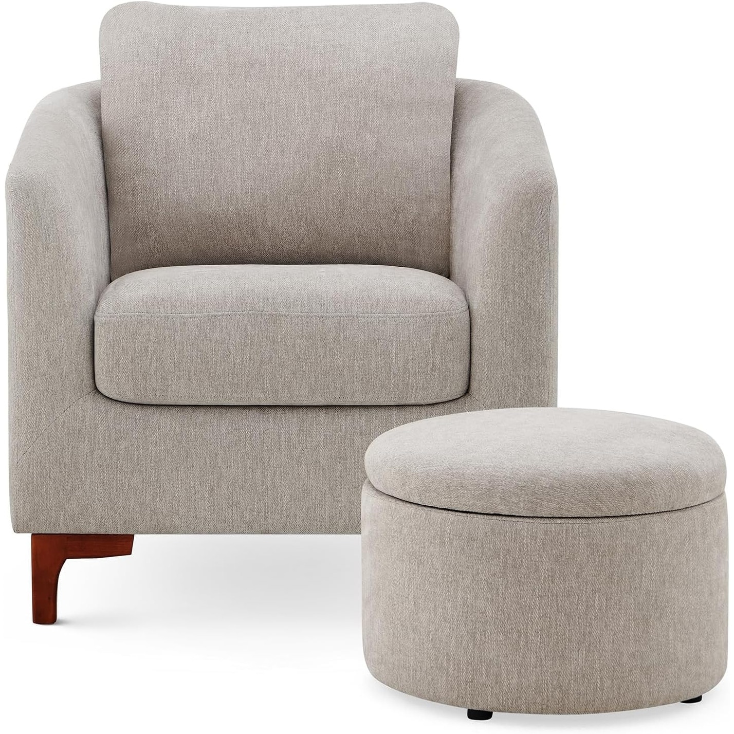 Sherpa Accent Chair with Storage Ottoman Set, Upholstered Barrel Club Arm Chair with Footrest Set of 1/2