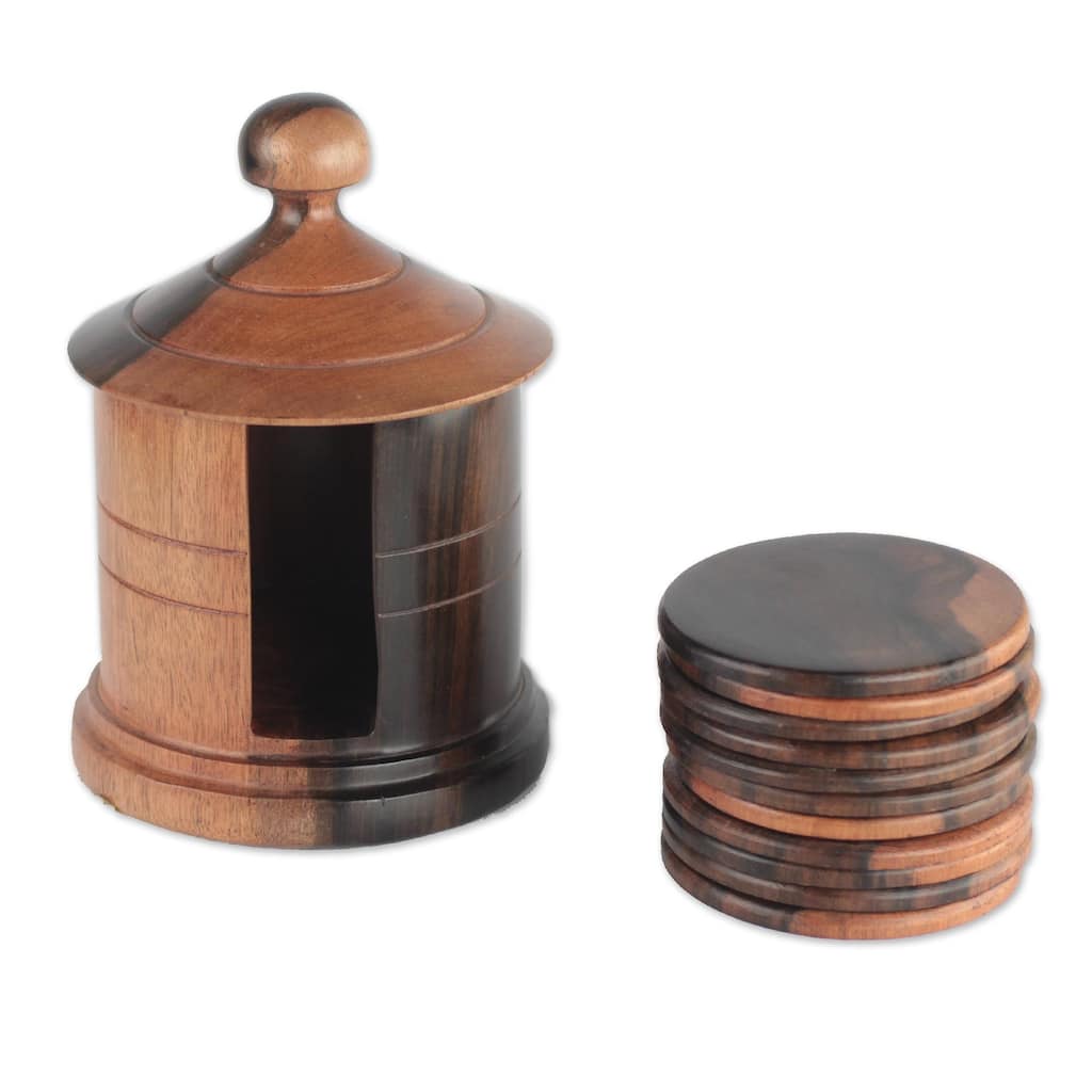 Novica Handmade Hut Ebony Wood Coasters And Holder (13 Piece)