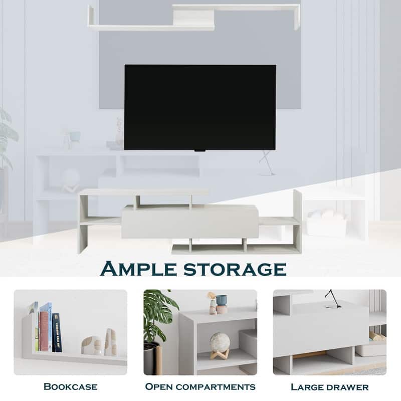 Surrey Multi-functional 60-Inch Modern Wood TV Console with Drawer, Book Case and Open Shelves in Stained Wood Finish