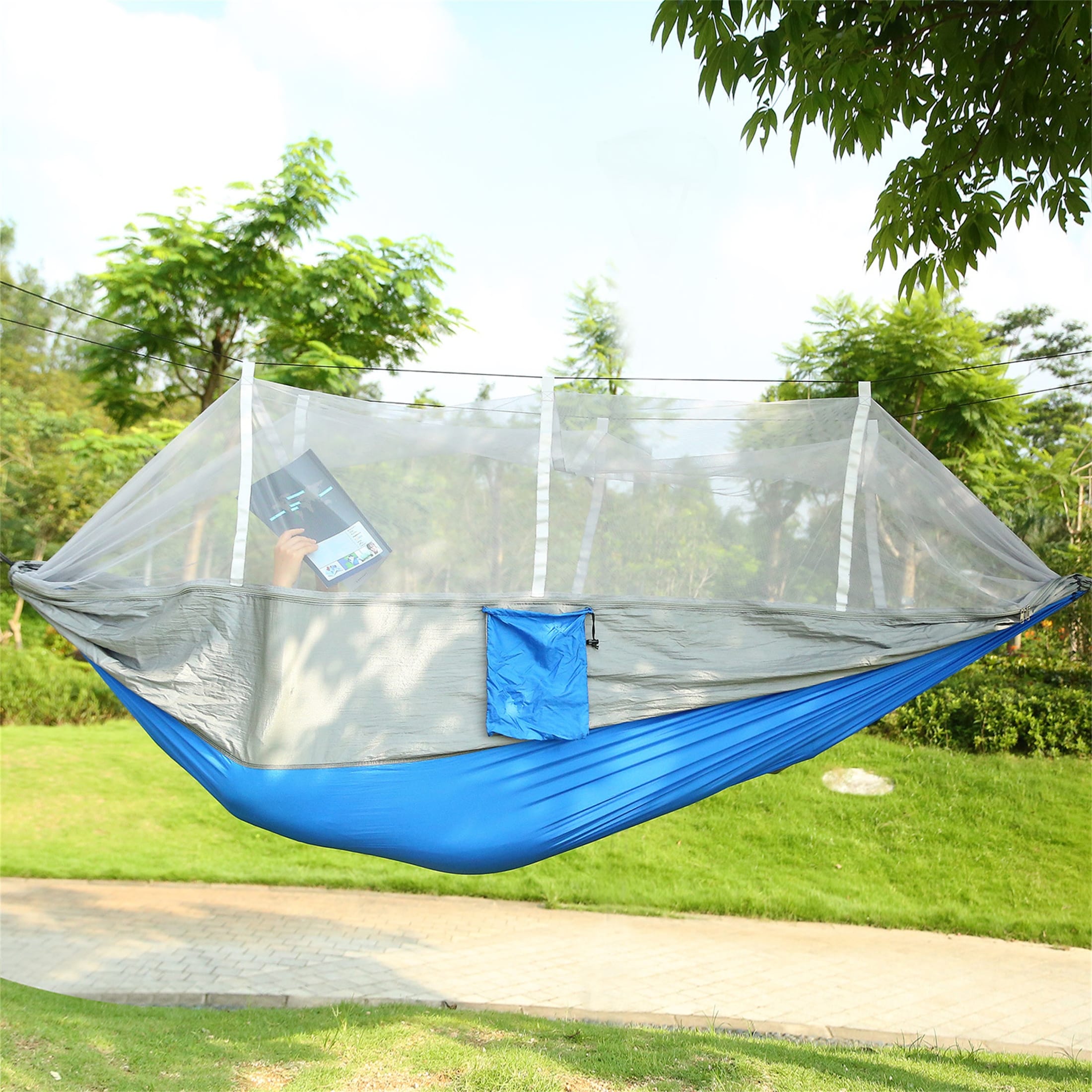 600lbs Portable Double Hammock with Mosquito Net Outdoor Camping Hanging Bed 