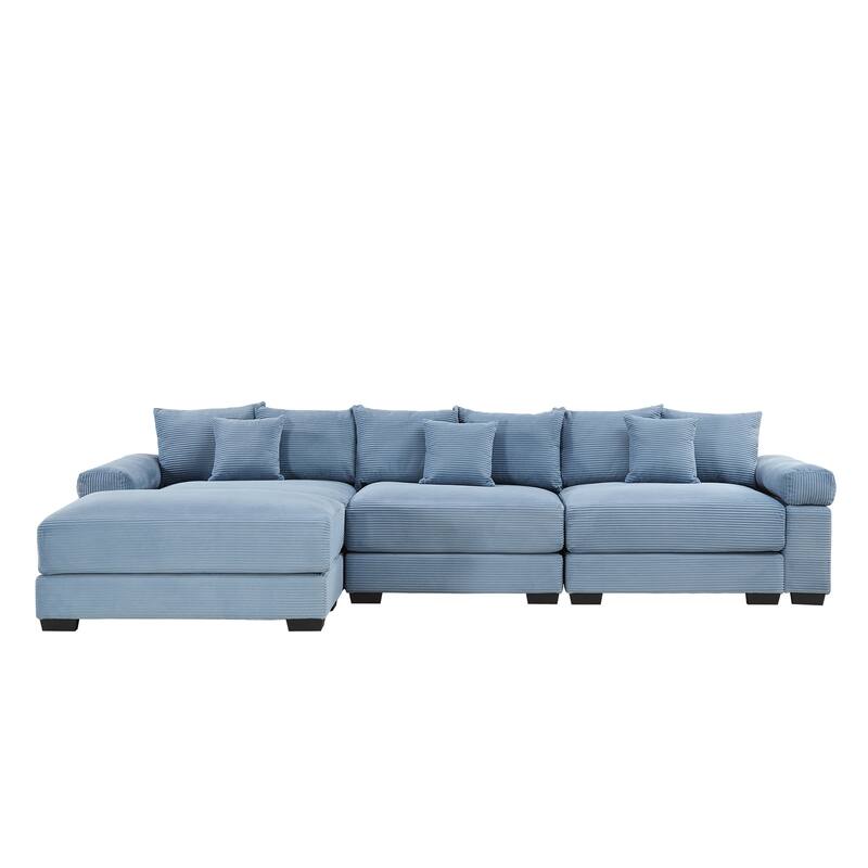 GDFStudio - Corduroy L-Shaped 3-Seater 130" Cloud Modular Sectional Couch with Ottoman