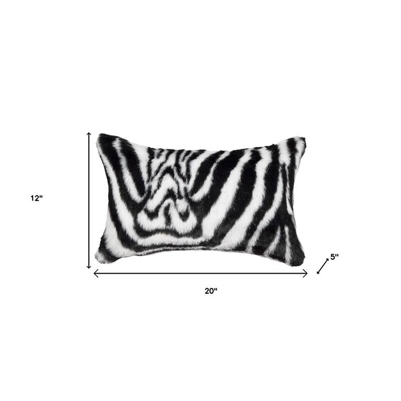 HomeRoots Set of Two 12" X 20" Black and White Faux Fur Throw Pillow