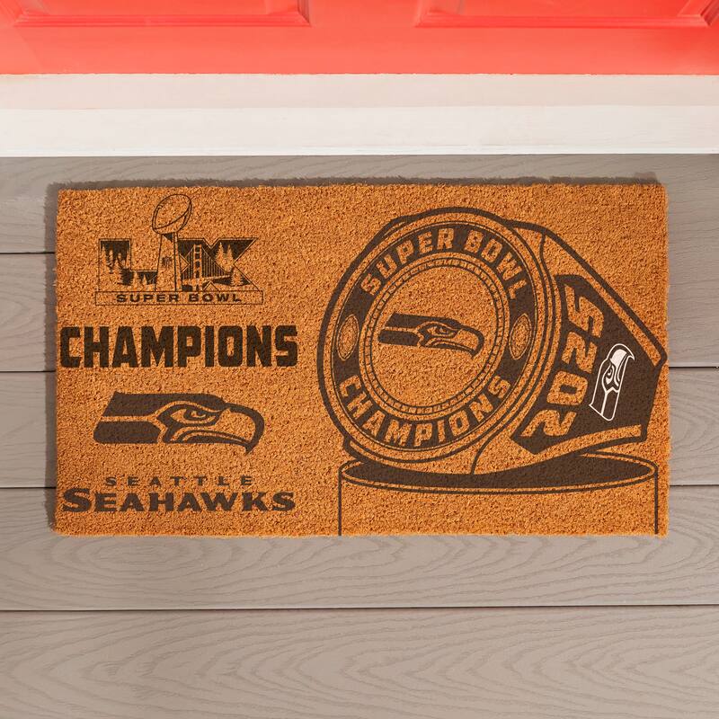 28 in. x 16 in. Seattle Seahawks Super Bowl 60 Coir Door Mat