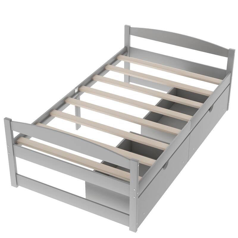 Twin Size Platform Bed with Two Drawers, Gray