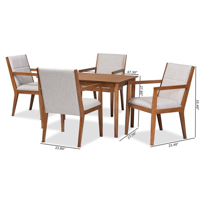Theresa Mid-Century Modern 5-Piece Wood Dining Set-Greyish Beige