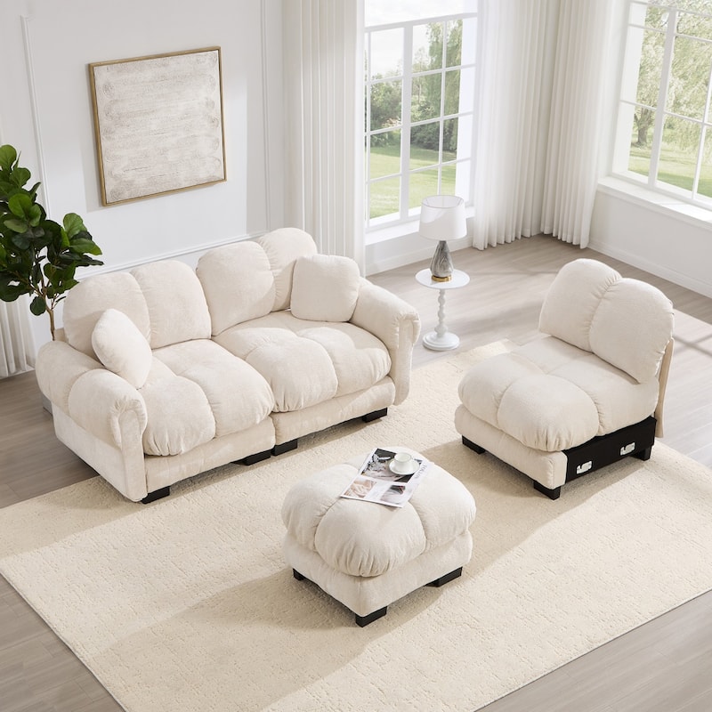 103.9" Modular Chenille Sectional Sofa with Pillows and Quilted Cushions