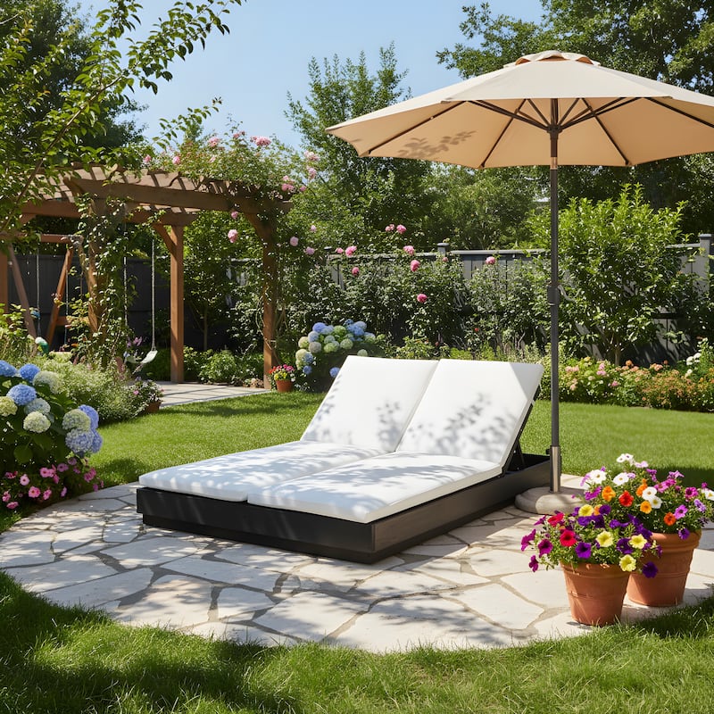 Christopher Knight Home - Xena Outdoor 1-Piece Acacia Wood Double Sunlounge with Adjustable Backrest & Removable Cushion