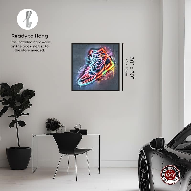 Notoriart Colorful Light Up Neon Sneaker Framed Sneaker 1 Piece Canvas Wall Art